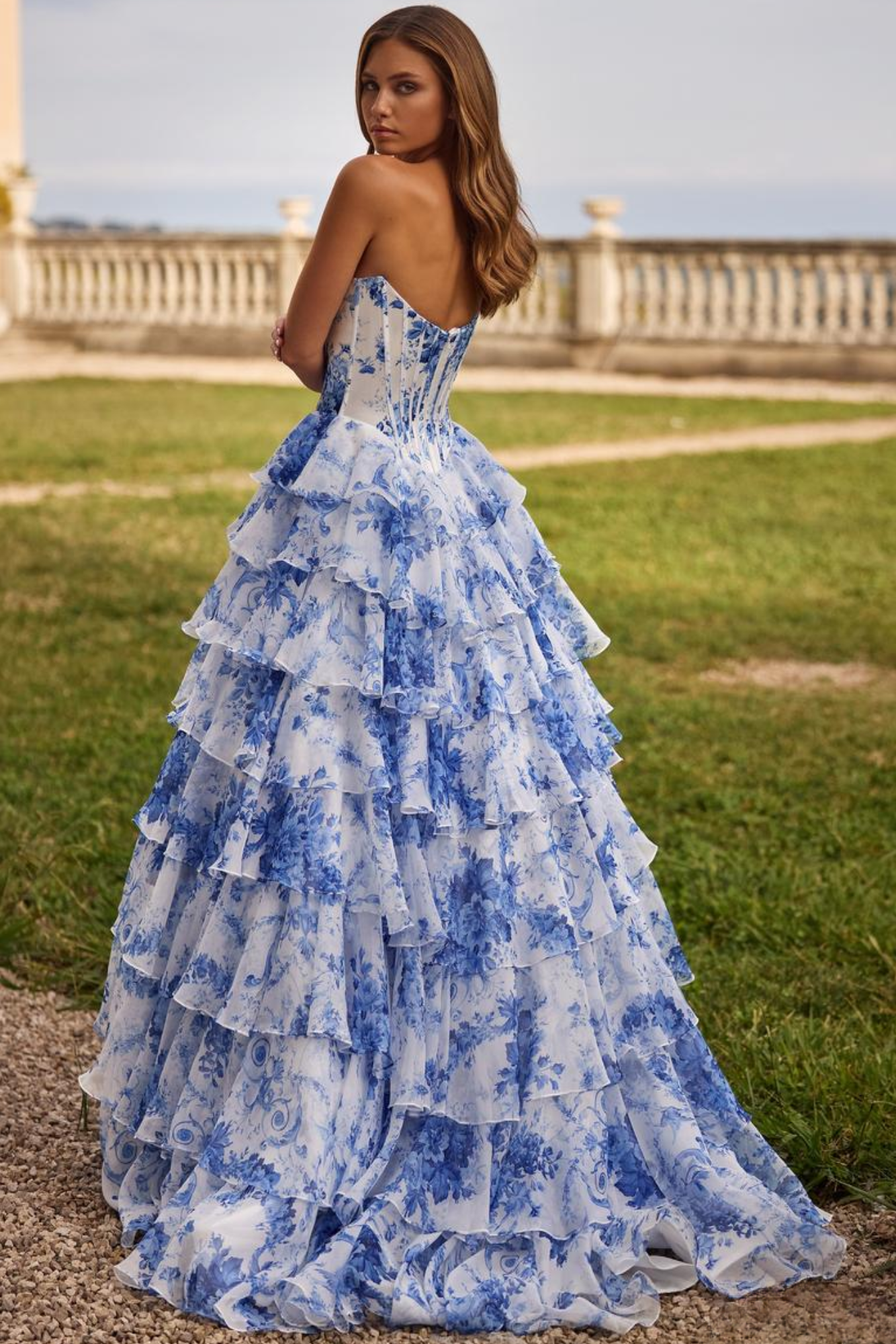 Giovella – Baroque floral – Ruffled gown