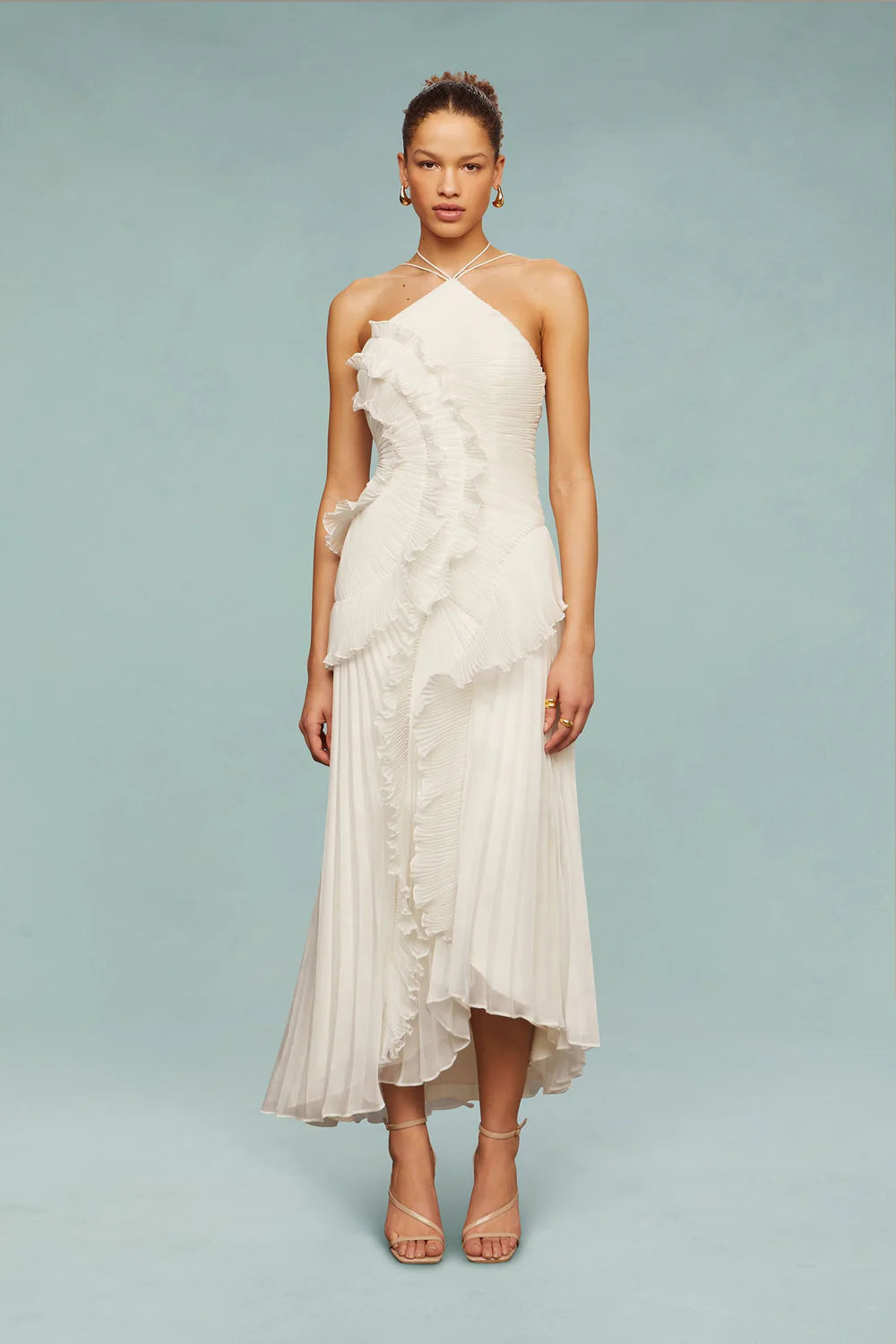 Lavirea – Sculpted pleats – One-shoulder midi dress