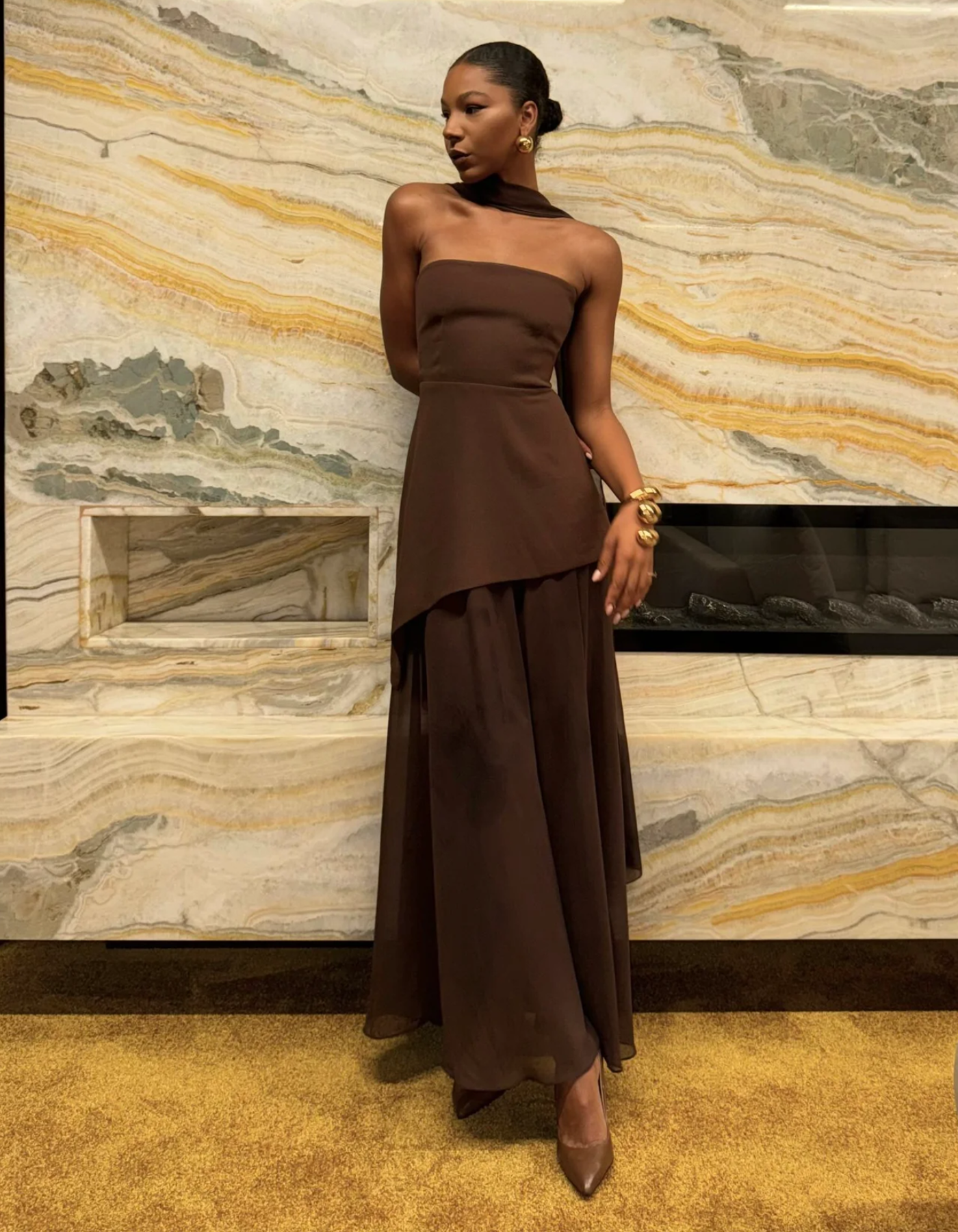 Albarine – Asymmetric overlay – Chiffon maxi dress