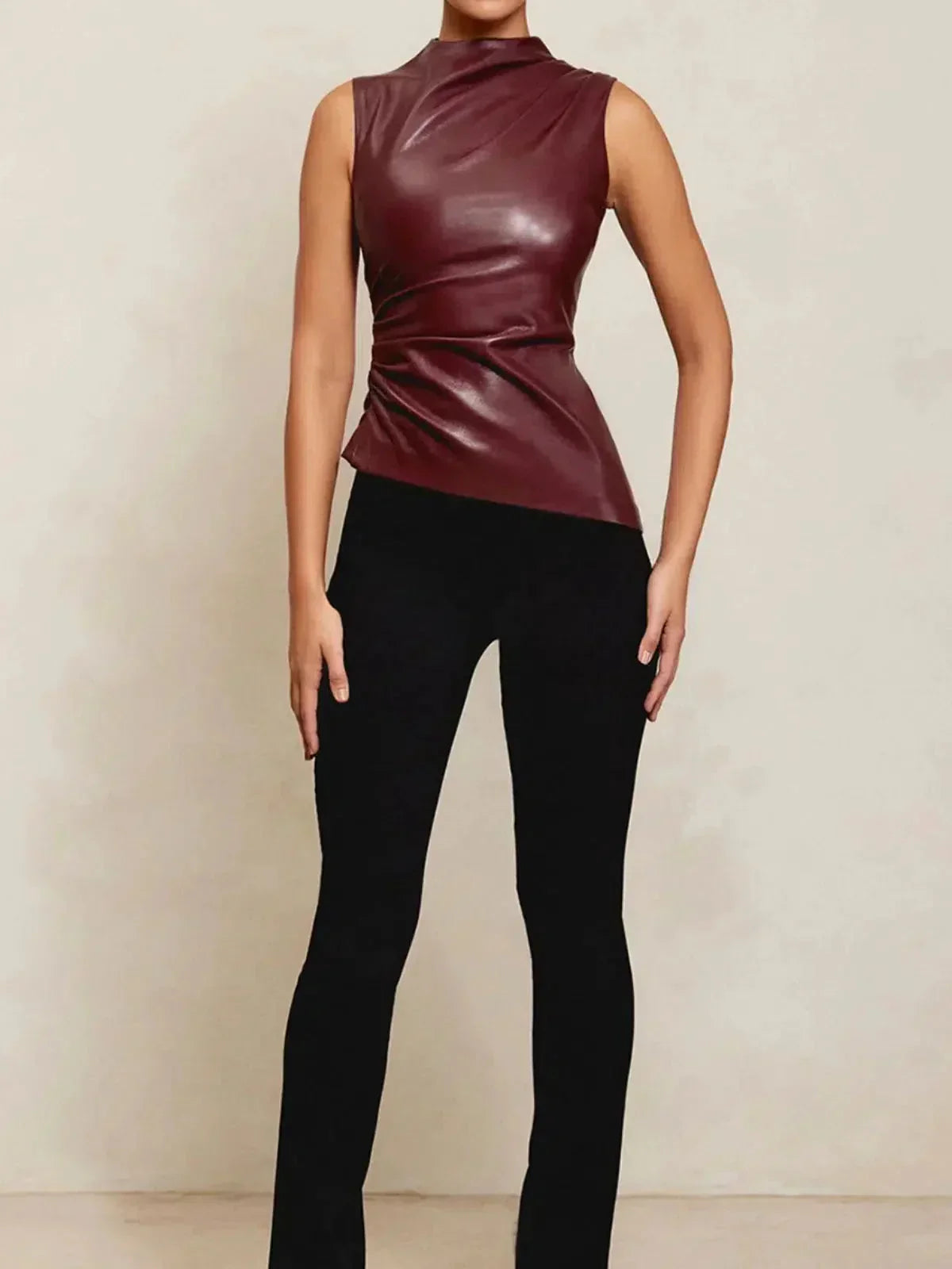 Arietta – Asymmetrical hemline – Faux leather top-15140897849728-Santi Vento Atelier