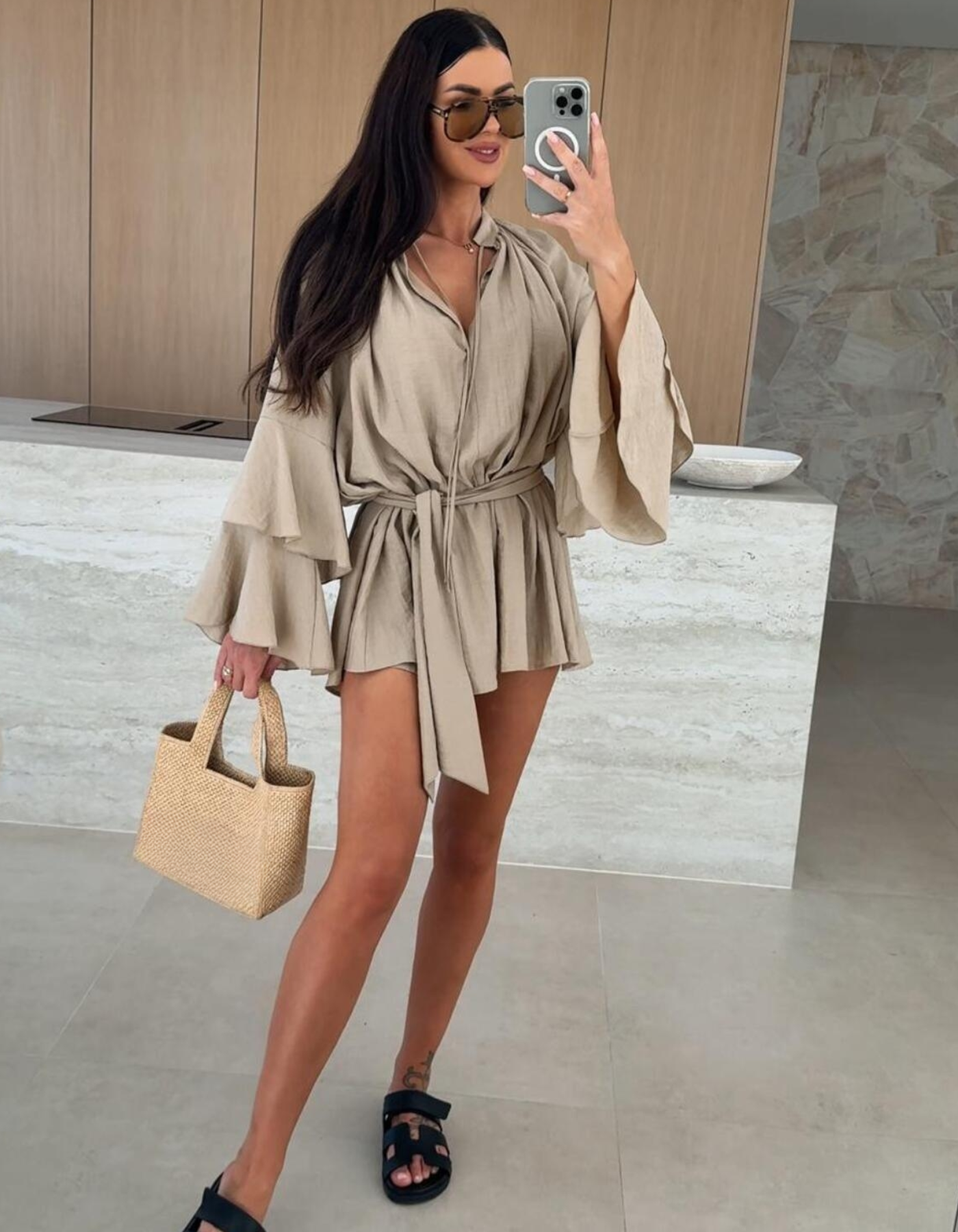 Avianor – Flared sleeve – Tie-waist playsuit