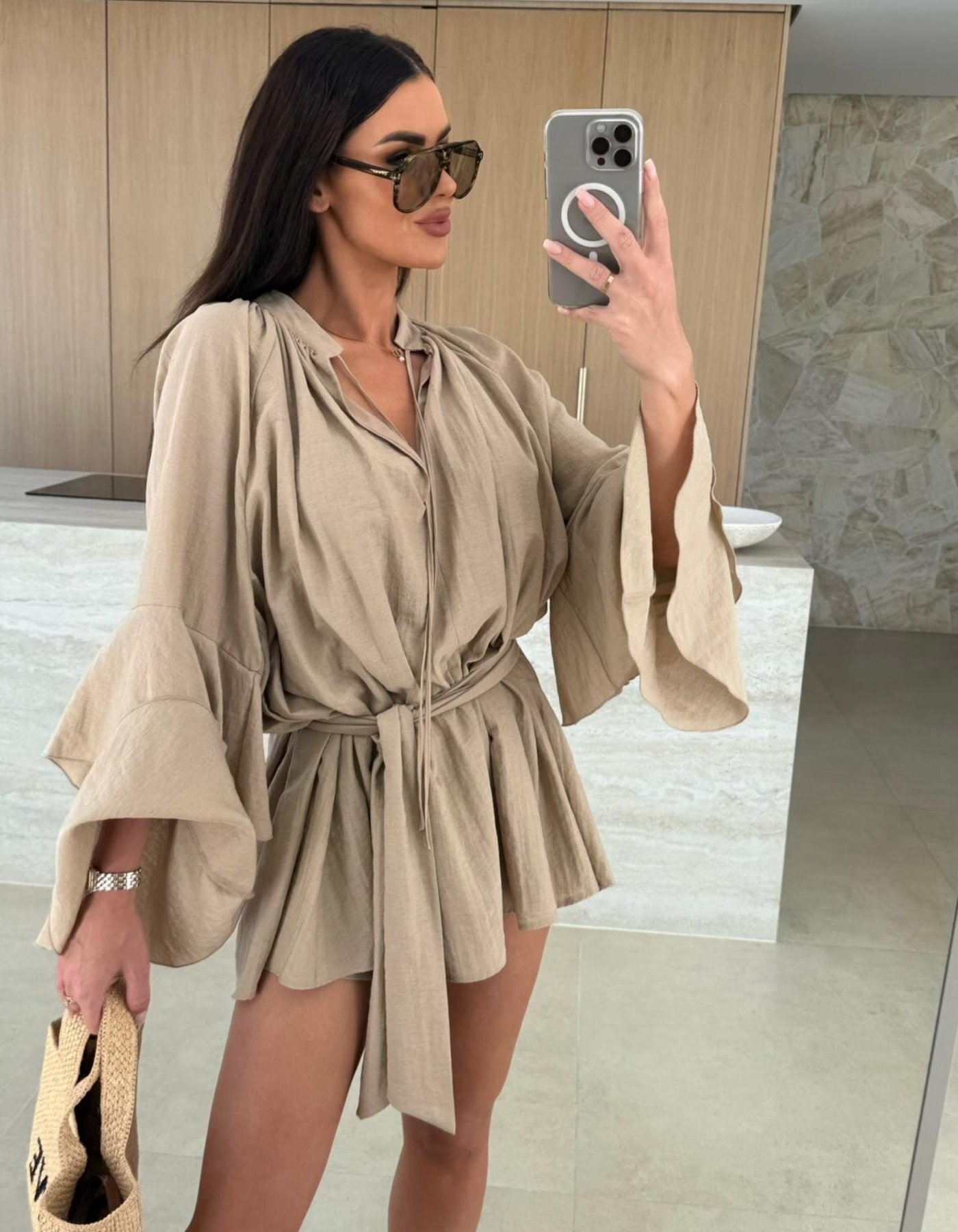 Avianor – Flared sleeve – Tie-waist playsuit