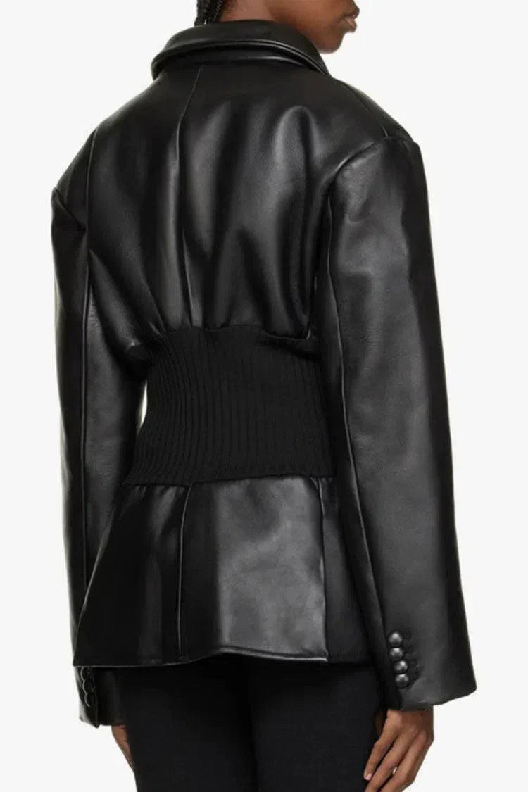 Bettina – Ribbed knit panels – Faux leather jacket-15137995522432-Santi Vento Atelier