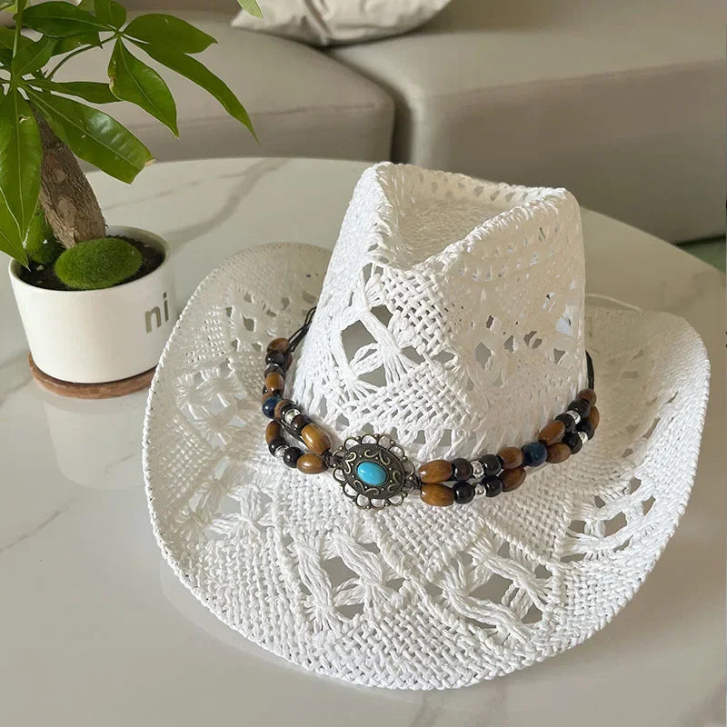 Calvera – Beaded crown – Straw cowboy hat-15143509328256-Santi Vento Atelier
