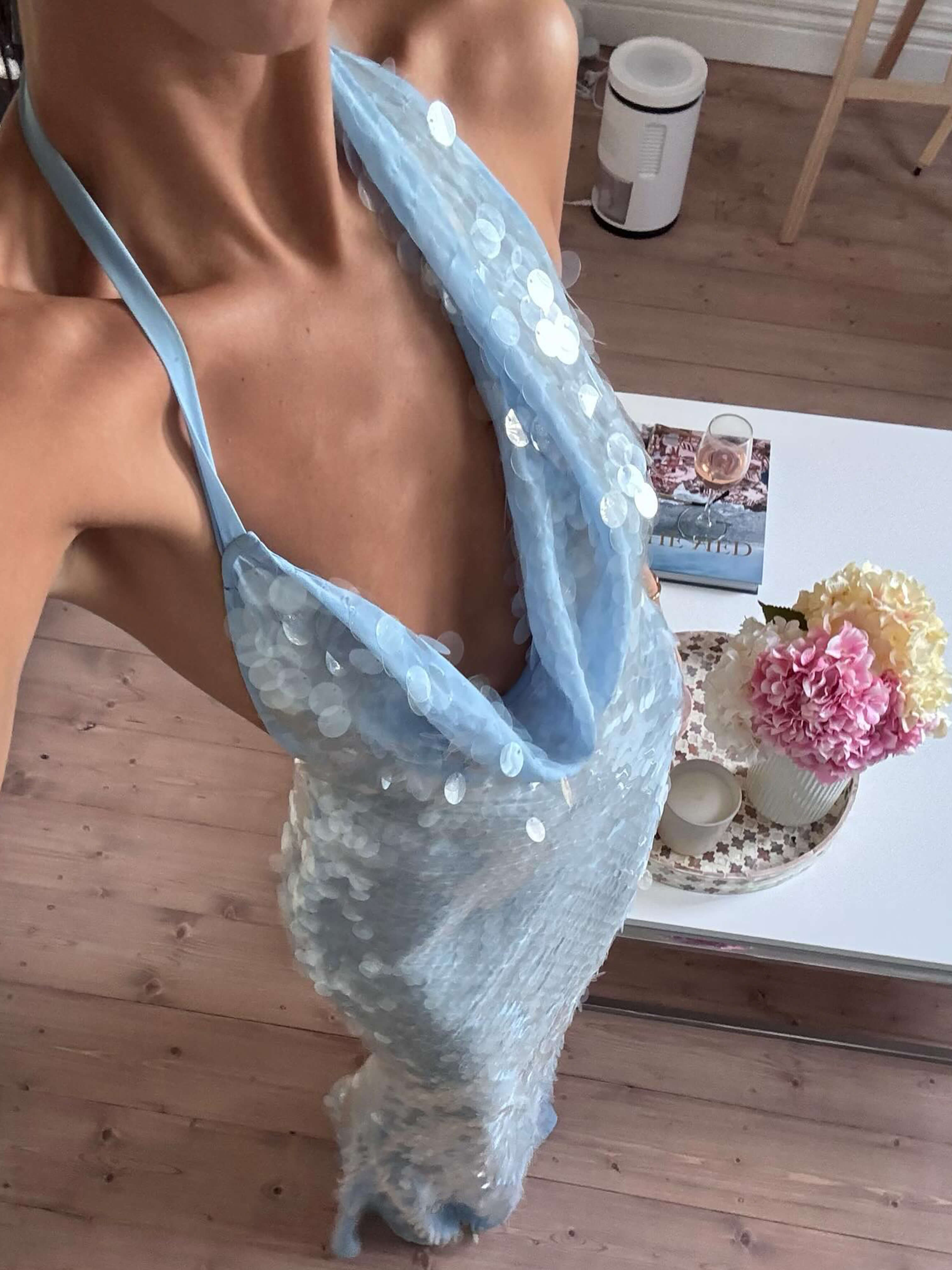 Celvarine – Iridescent sequin drape – Halter maxi dress-15157945762176-Santi Vento Atelier