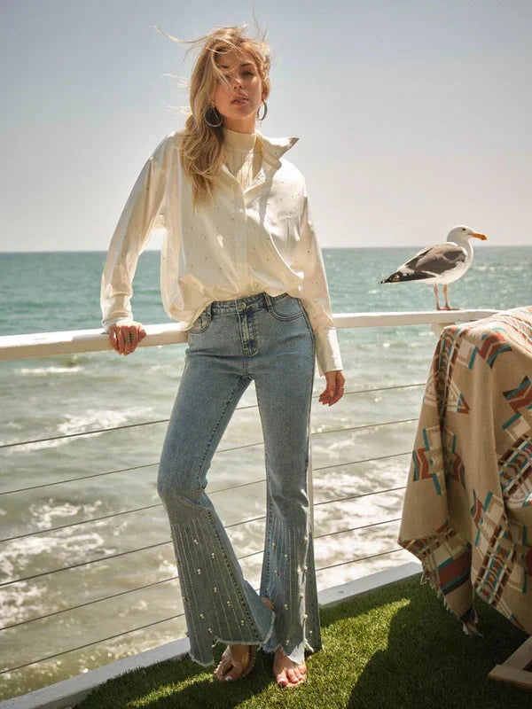 Emanuela – Rhinestone embellished – Boot cut flared jeans-15140934091136-Santi Vento Atelier