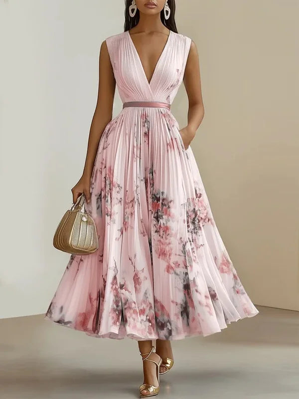 Fiorilune – Watercolour bloom – Pleated midi dress