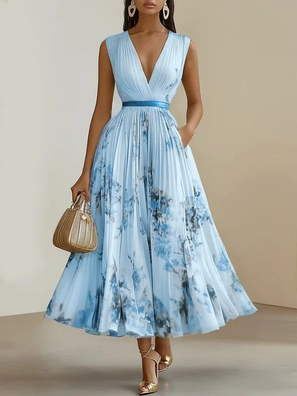 Fiorilune – Watercolour bloom – Pleated midi dress