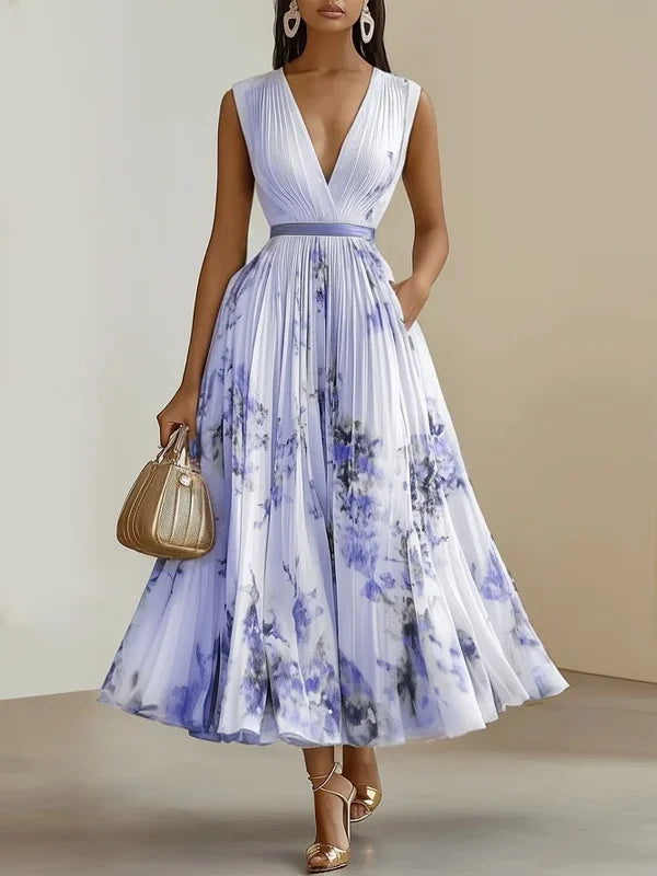 Fiorilune – Watercolour bloom – Pleated midi dress