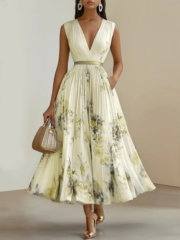 Fiorilune – Watercolour bloom – Pleated midi dress