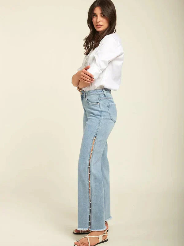 Giuliana – Pearl embellished – Wide leg jeans-15140934549888-Santi Vento Atelier