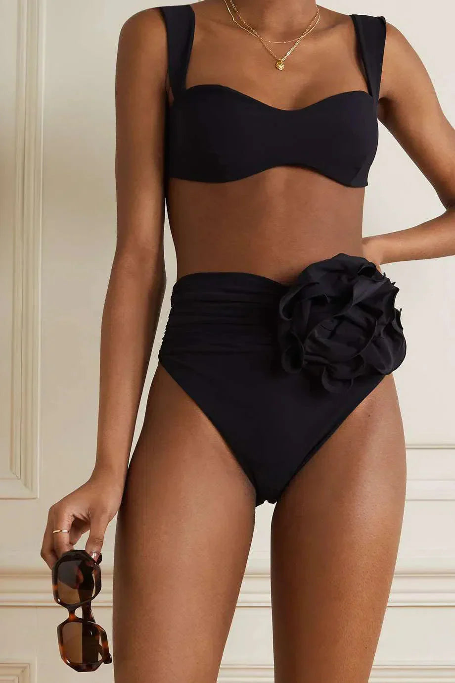 Naiad – Minimalist design – Embellished ruched bikini set-15138009350528-Santi Vento Atelier