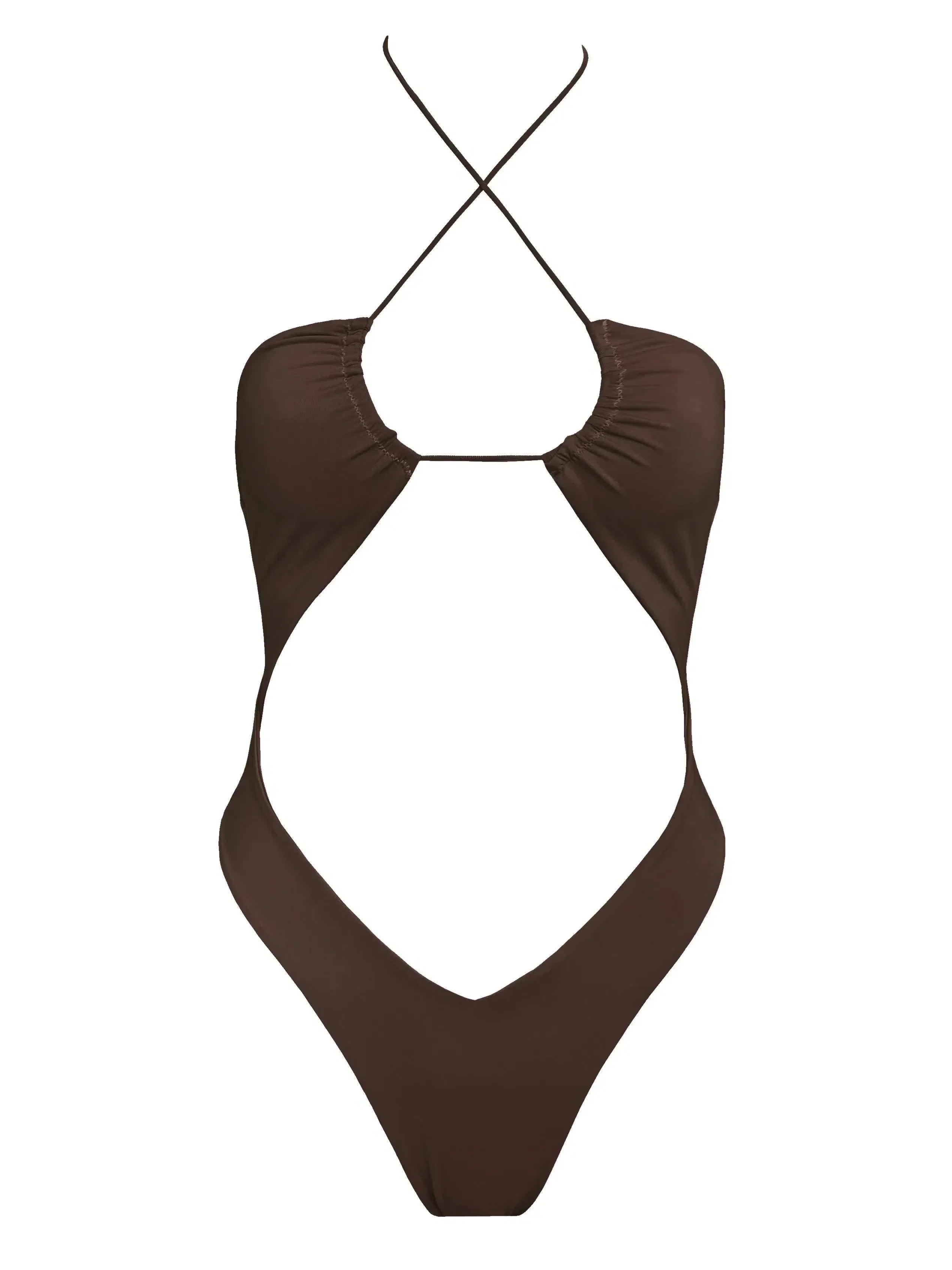 Nixie – V-cut bottom – Espresso one-piece swimsuit-15138007613824-Santi Vento Atelier