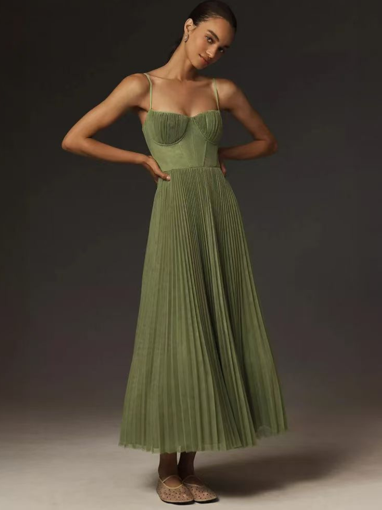 Verelisse – Pleated romance – Corset midi dress-15150397030784-Santi Vento Atelier