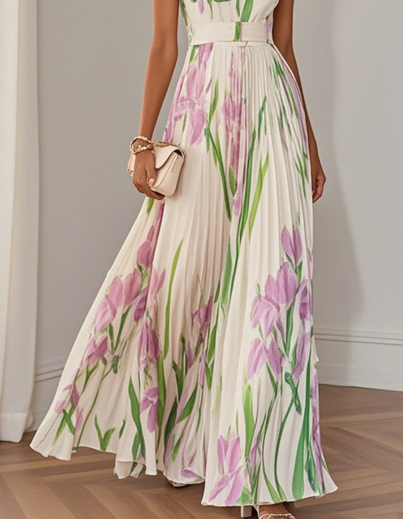 Vivienna – Watercolour floral – Pleated maxi dress